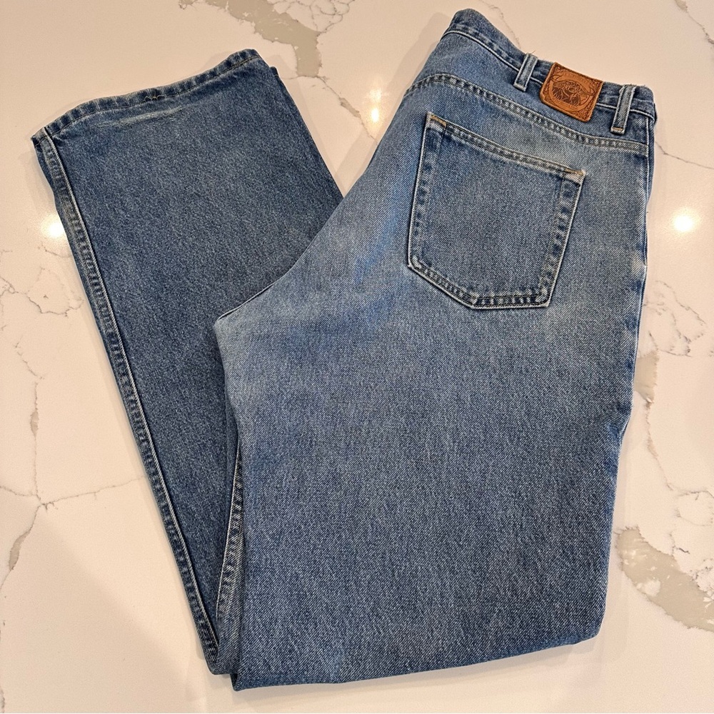 J.L. Powell Vintage Blue Jeans Men 38 x 34 Baggy Relaxed USA Distressed Denim